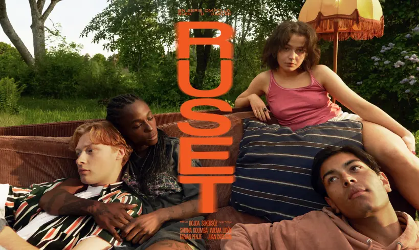 Campaign image for the series Ruset with an orange logo